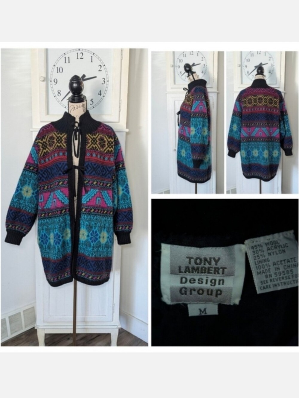 Vintage 80s/90s Southwest Wool Blend Sweater Coat Cardigan